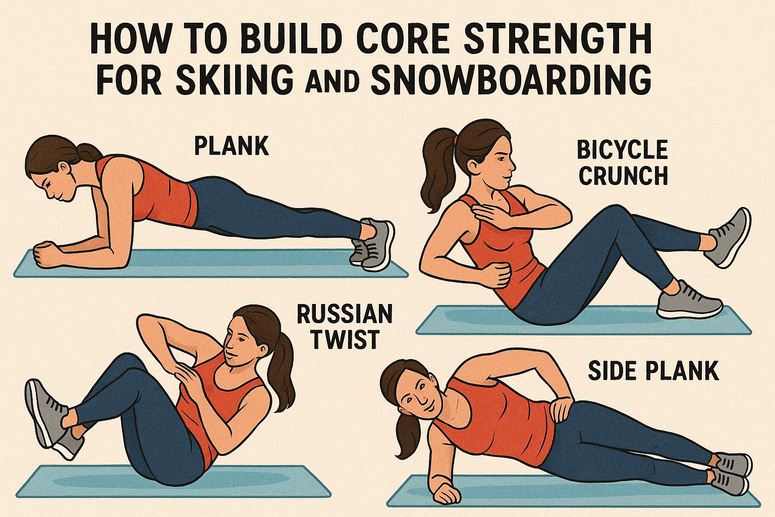 How to build core strength for skiing and snowboarding.
